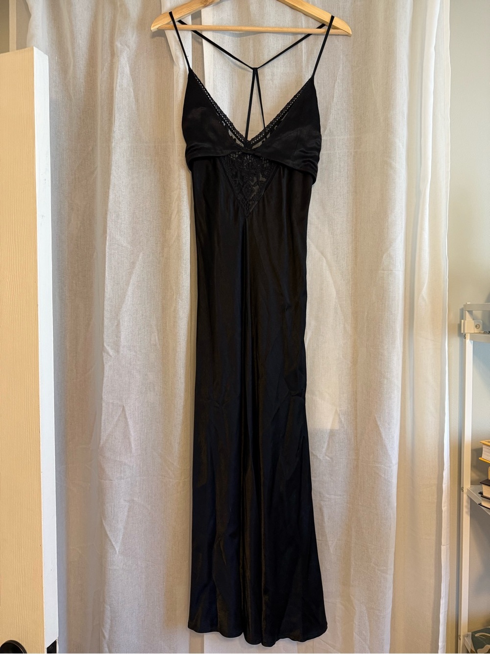 Black Lace-Trim Slip Maxi Dress